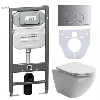 Комплект с инсталляцией Ceramica Nova CN4002_1001M_1000 унитаз Metropol CN4002 крышка-сиденье с микролифтом и инсталляция Envision CN1001M с кнопкой смыва хром матовый Round